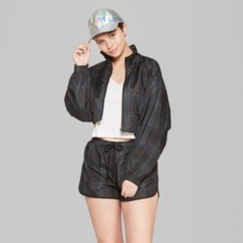 Wild Fable Plaid Cropped Windbreaker Jacket Medium - Picture 2 of 5
